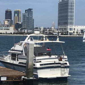 First docking at the rough water dock at the Ferry Landing in Coronado