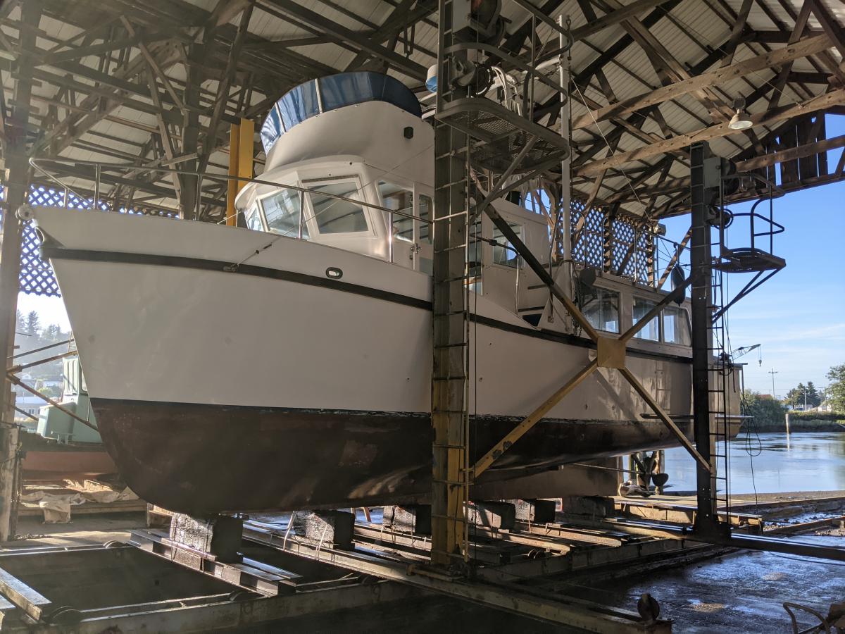 boat on railway at Hoaquim Shipyard