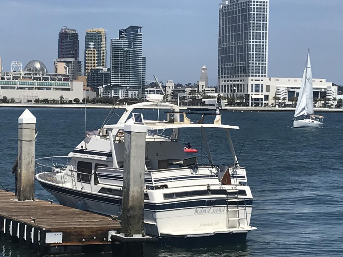 First docking at the rough water dock at the Ferry Landing in Coronado