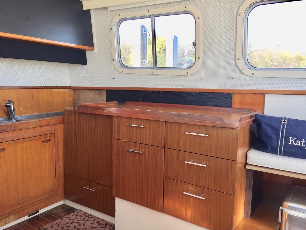 Galley with new cabinets, before installing Corian countertops