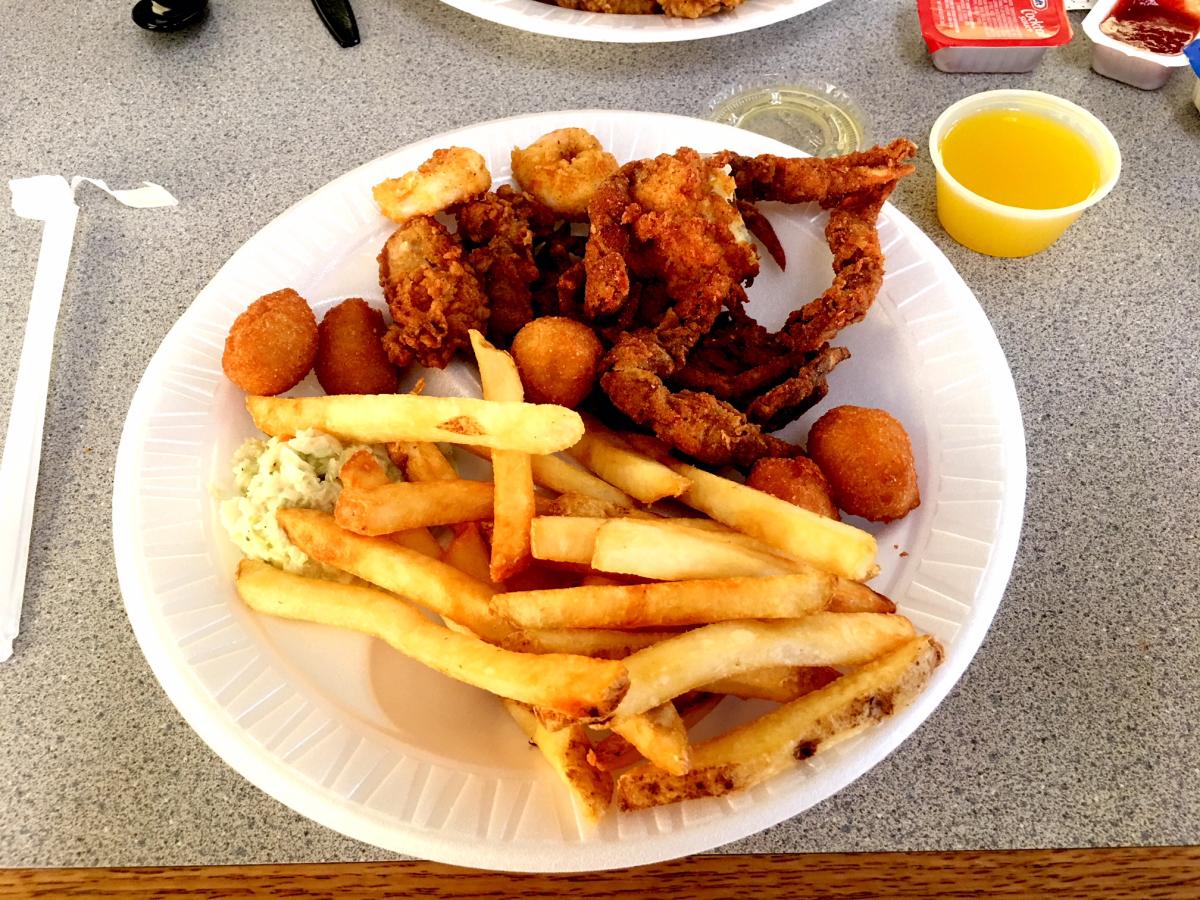 Quality Seafood, Elizabeth City, NC $8.99 soft shell dinner.  Two beautiful soft shells cooked to perfection! The coleslaw was like "Momma used to mak