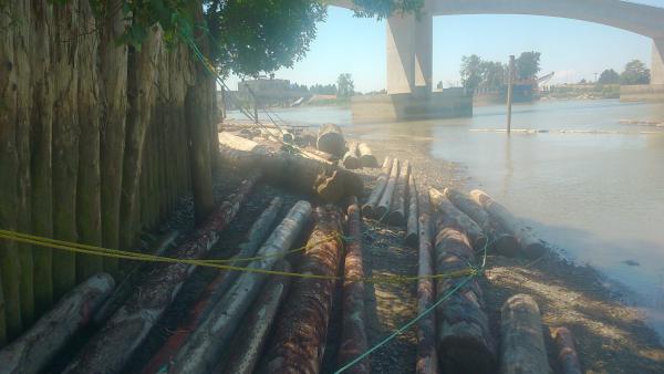 Timber storage at low water.